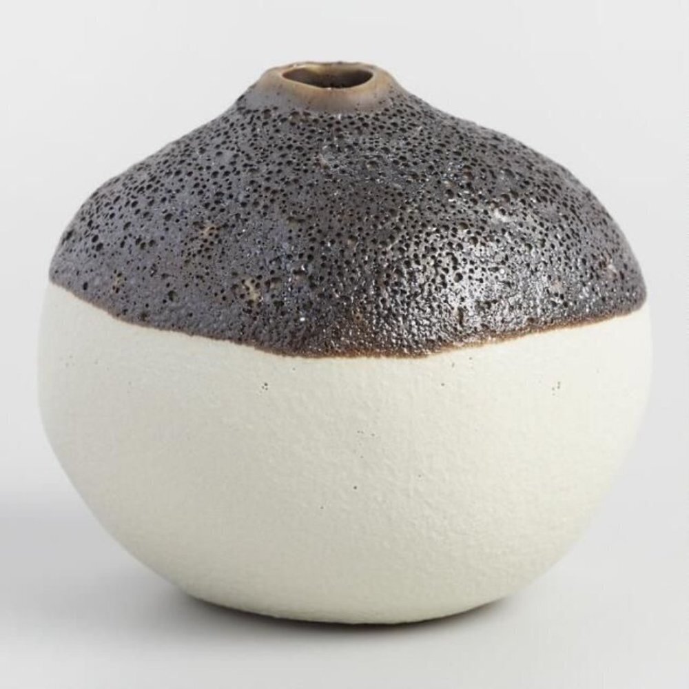 Brown and White Round Bud Vase